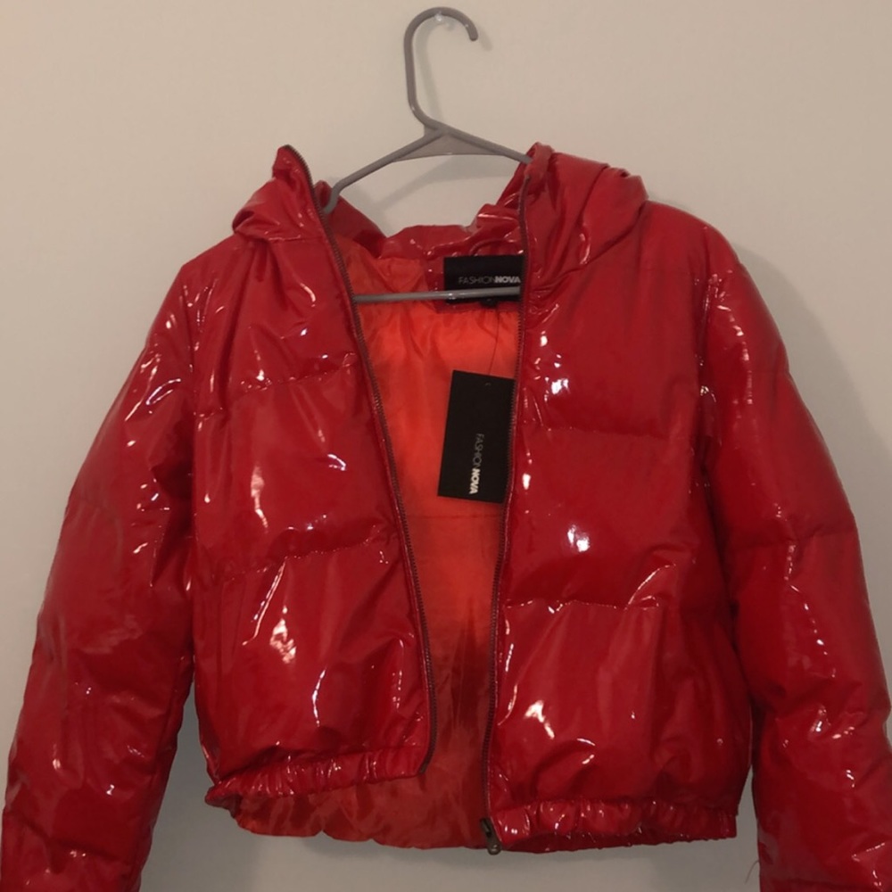 Fashion Nova Red Vinyl Puffer Jacket